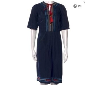 Talitha Navy Blue Midi Dress with Red Accents